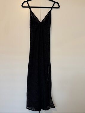 Savage X Fenty Black Lace Maxi Slip Dress With Slit